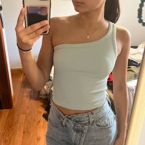 Light pastel blue one shoulder top
